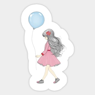 Girl with balloon Sticker